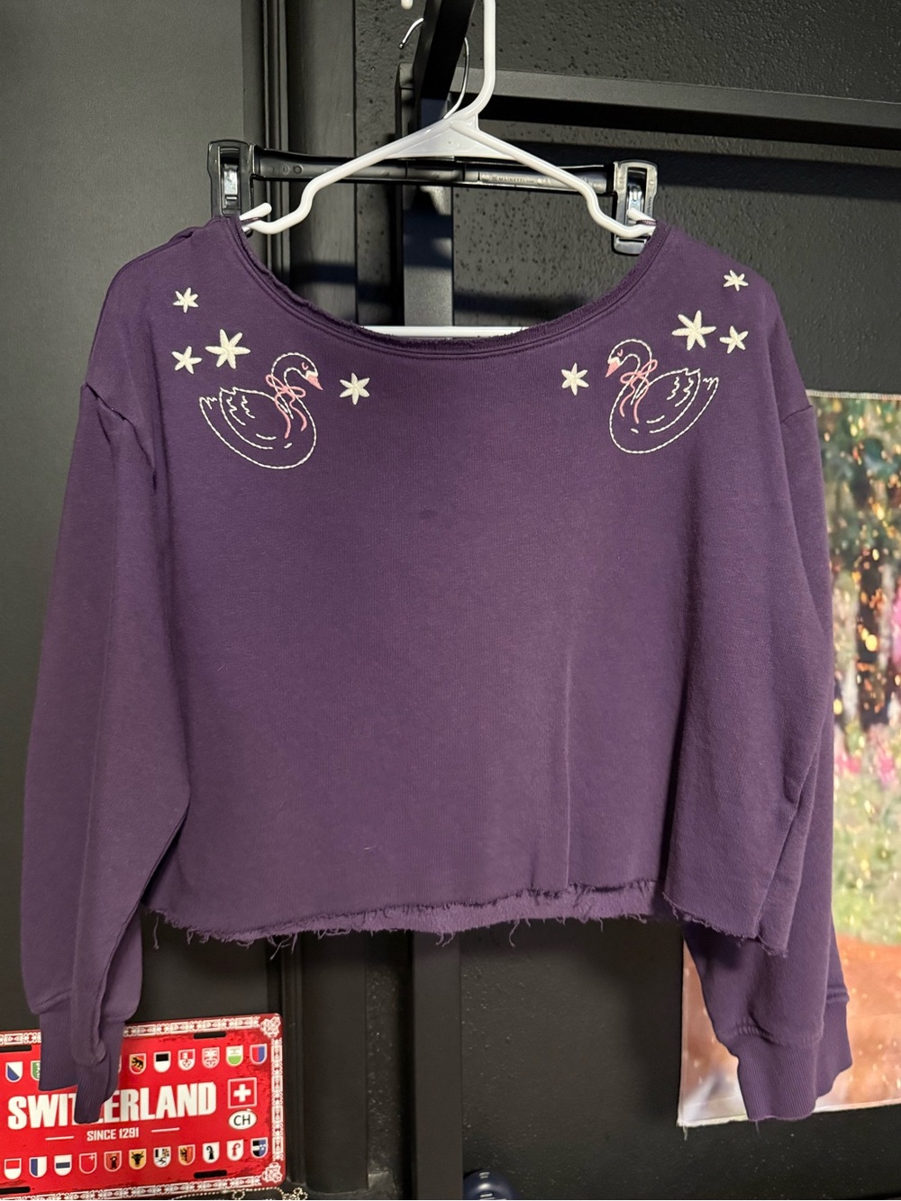 Purple swan embroidery sweatshirt